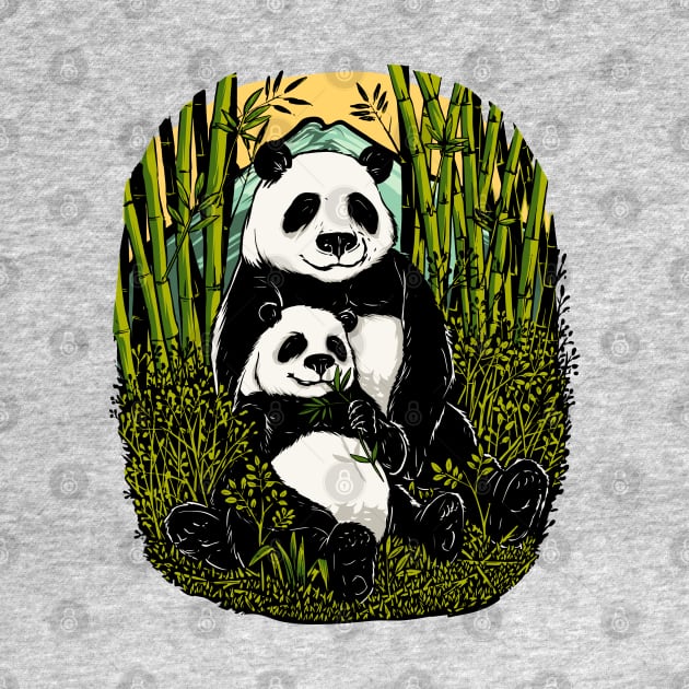 cute panda eating bamboo by Mako Design 